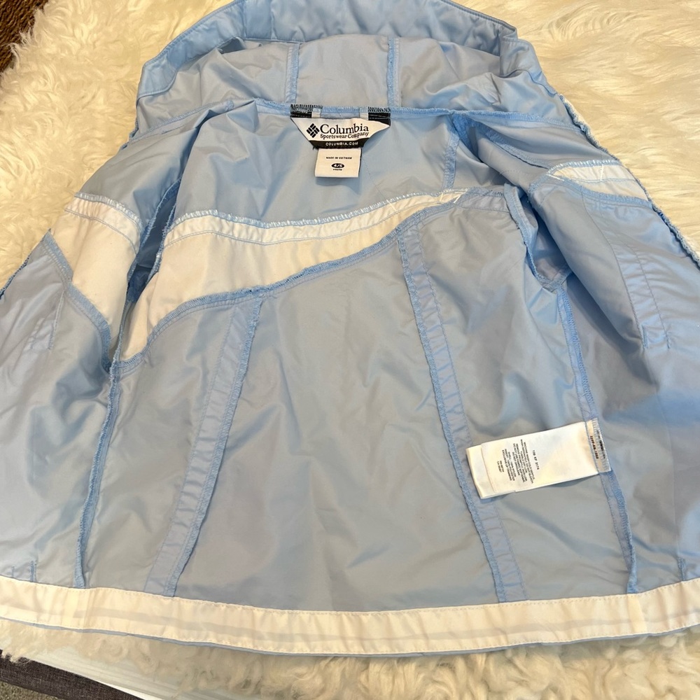 Columbia Lightweight Hooded Jacket Kids Size 4/5 Light Blue White Zip Up - Picture 5 of 9